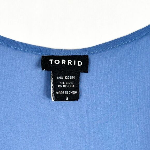 Torrid Plus Size 3X Tank Top Tiered Long Ruffled Asymmetric Blue Chiffon 1490 - Picture 8 of 9